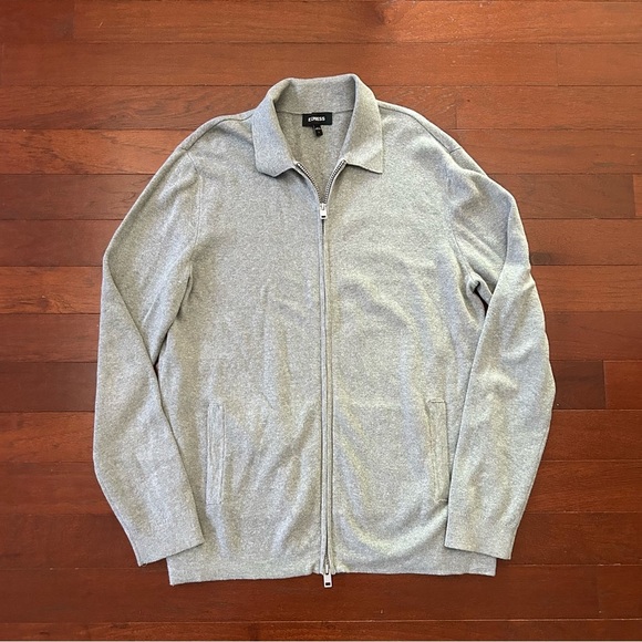 EXPRESS Gray Full Zip Men’s Sweater Adult Large knit 100% cotton soft like new - Picture 2 of 7